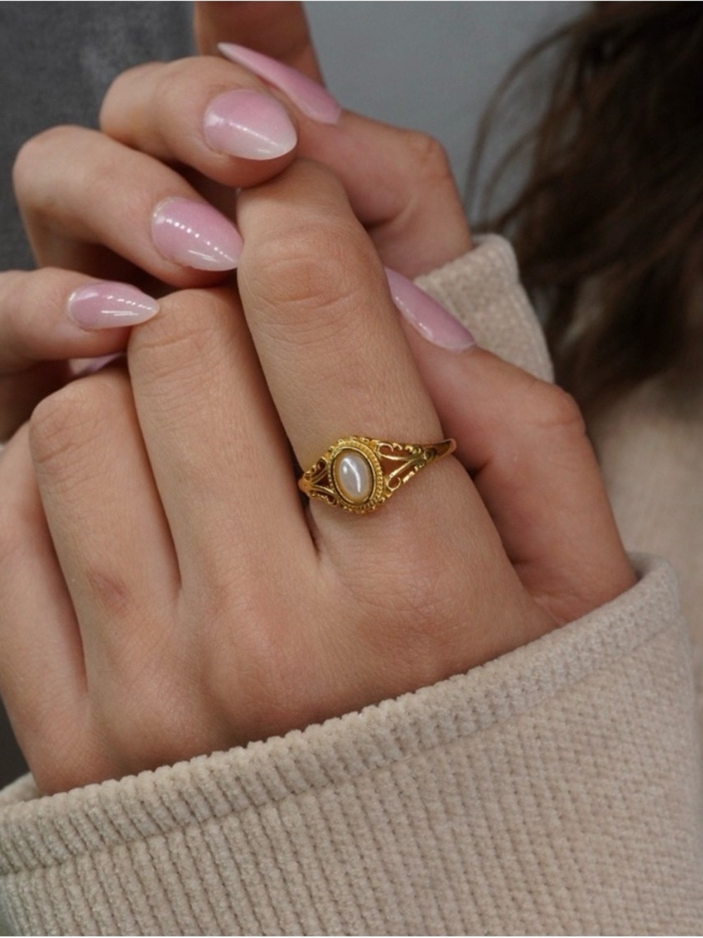 Pearl Ring 18K Gold Stainless Steel Size 8 - Picture 6 of 8